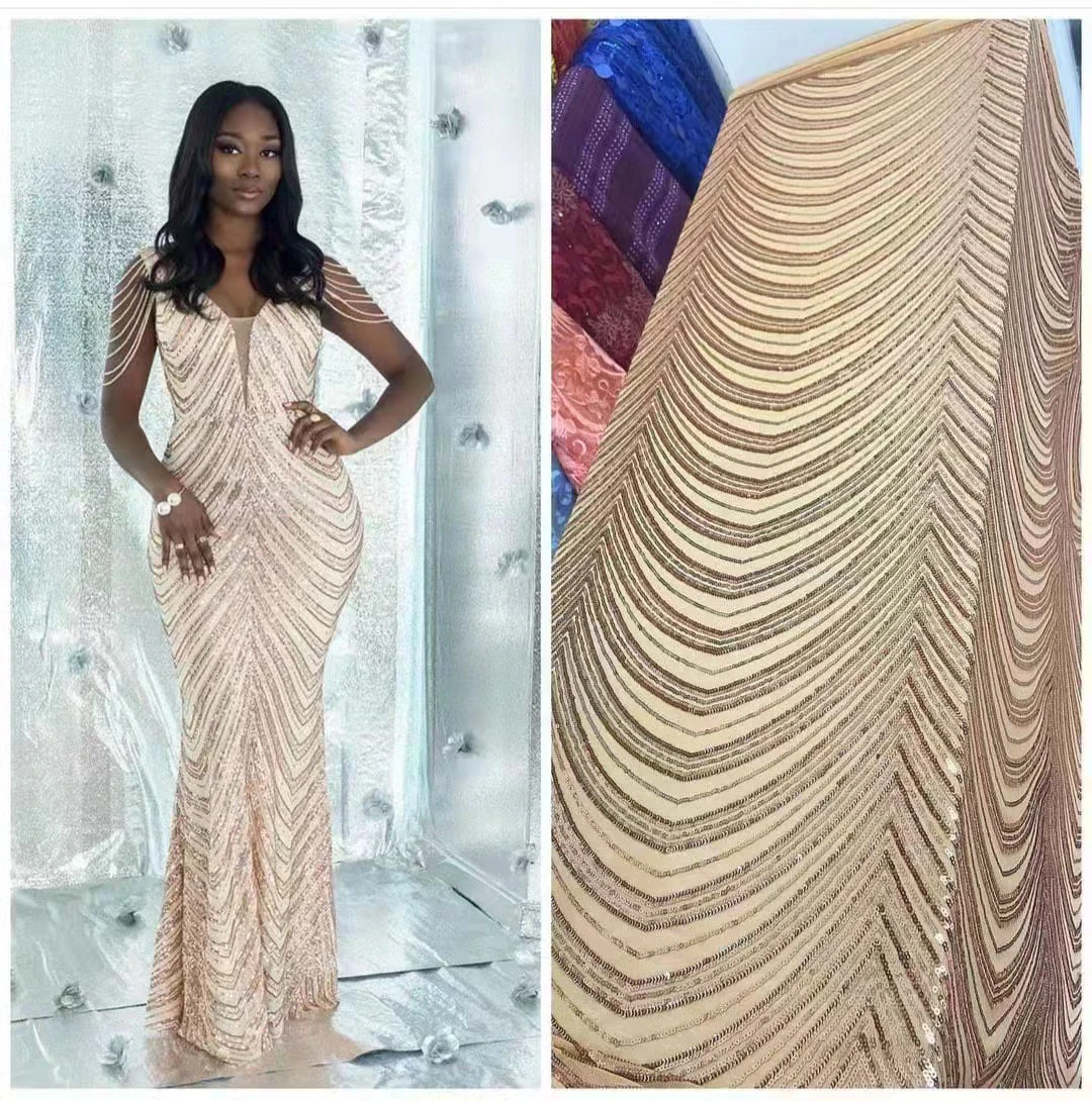 

Hot sale High Quality 5 yards Fashion Embroidery With Sequins Fabric with Heart Net Lace for wedding fashion dress of ladies