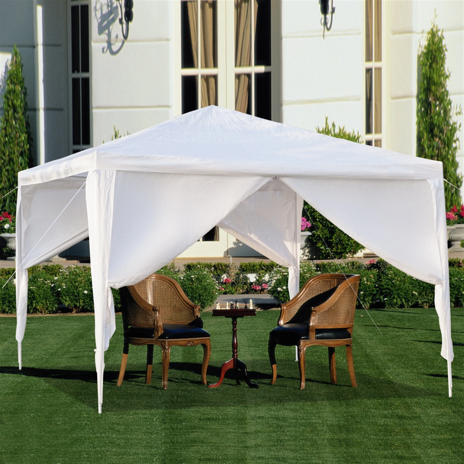 Portable White Sun Shelter Tent Side Wall PE Waterproof Surface Replacement Gazebo Garden Shade Shelter 4 Side Canopy Top 3 x 3m