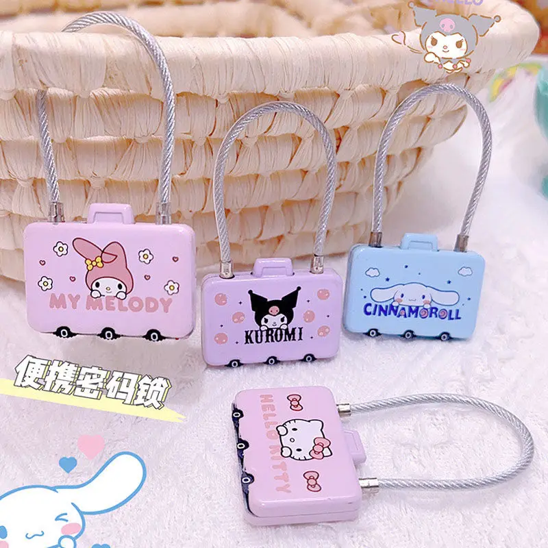 

Kawaii Sanrio Hello Kitty Cinnamon Melody Kuromi Wire Rope Combination Lock Cute Suitcase School Bag Helmet Small Padlock Home