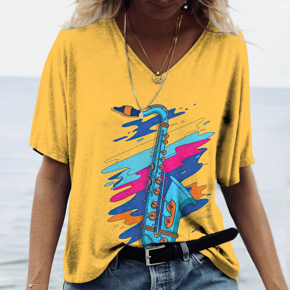 

Summer Women Saxophone Printed T-Shirt Music Festival Tops Female Harajuku Tees Casual Clothing Ladies Fashion Streetwear