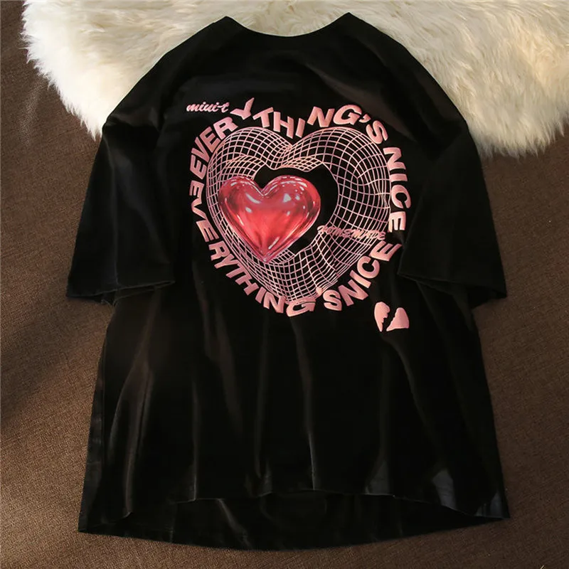 

Love Short-sleeved T-shirt Women 2022 Summer New Loose Tide Brand Couple T-shirt Top Casual Harajuku Streetwear Women T Shirt