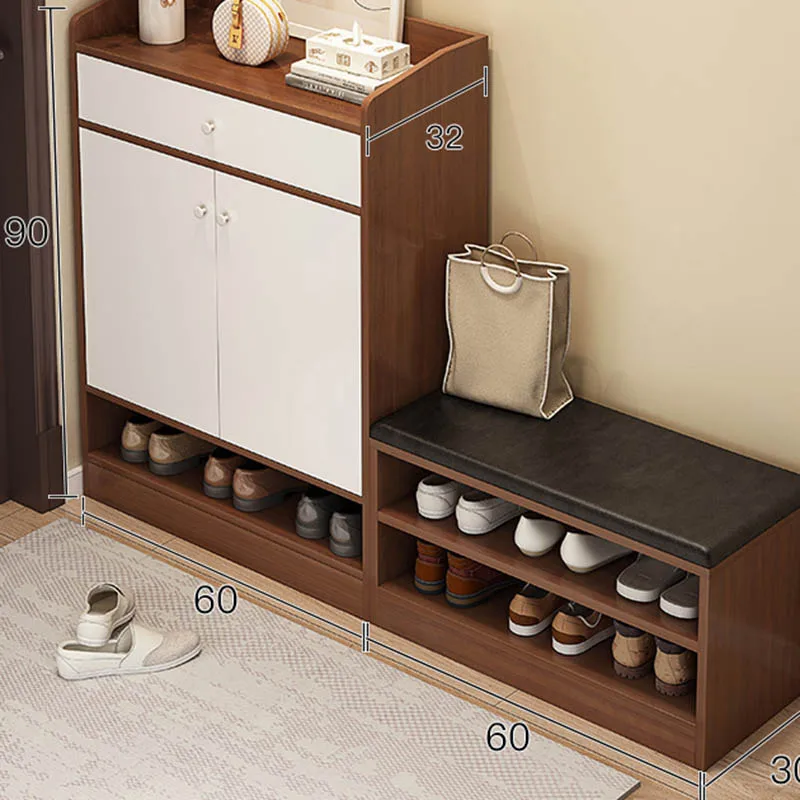 

Wooden Dust Shoe Rack Proof Chair Double storage household Shoe Cabinets Space Saving luxury zapatera organizador Furniture