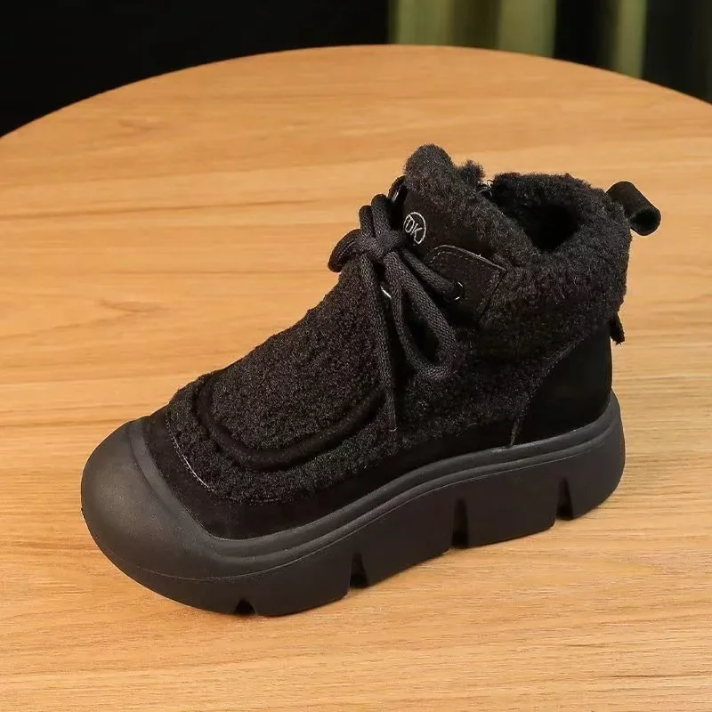Женская обувь новинка 2024 женские ботинки на шнуровке модные короткие плюшевые
