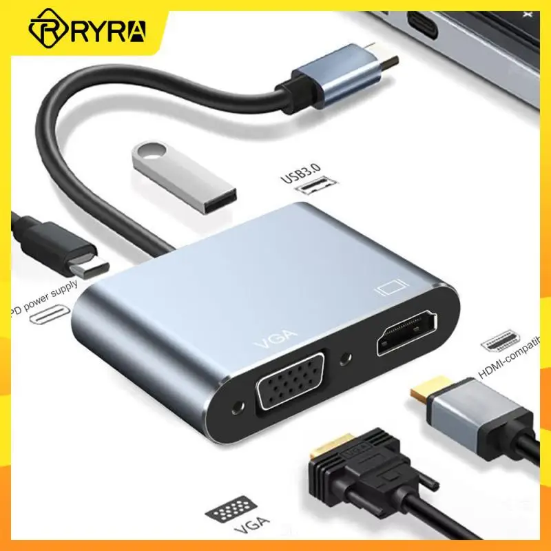 

RYRA 4 In 1 Type-c To 4K HDMI-compatible VGA PD Adapter USB 3.0 Hub Type-C Splitter Docking Station For Laptop Computer Adapter