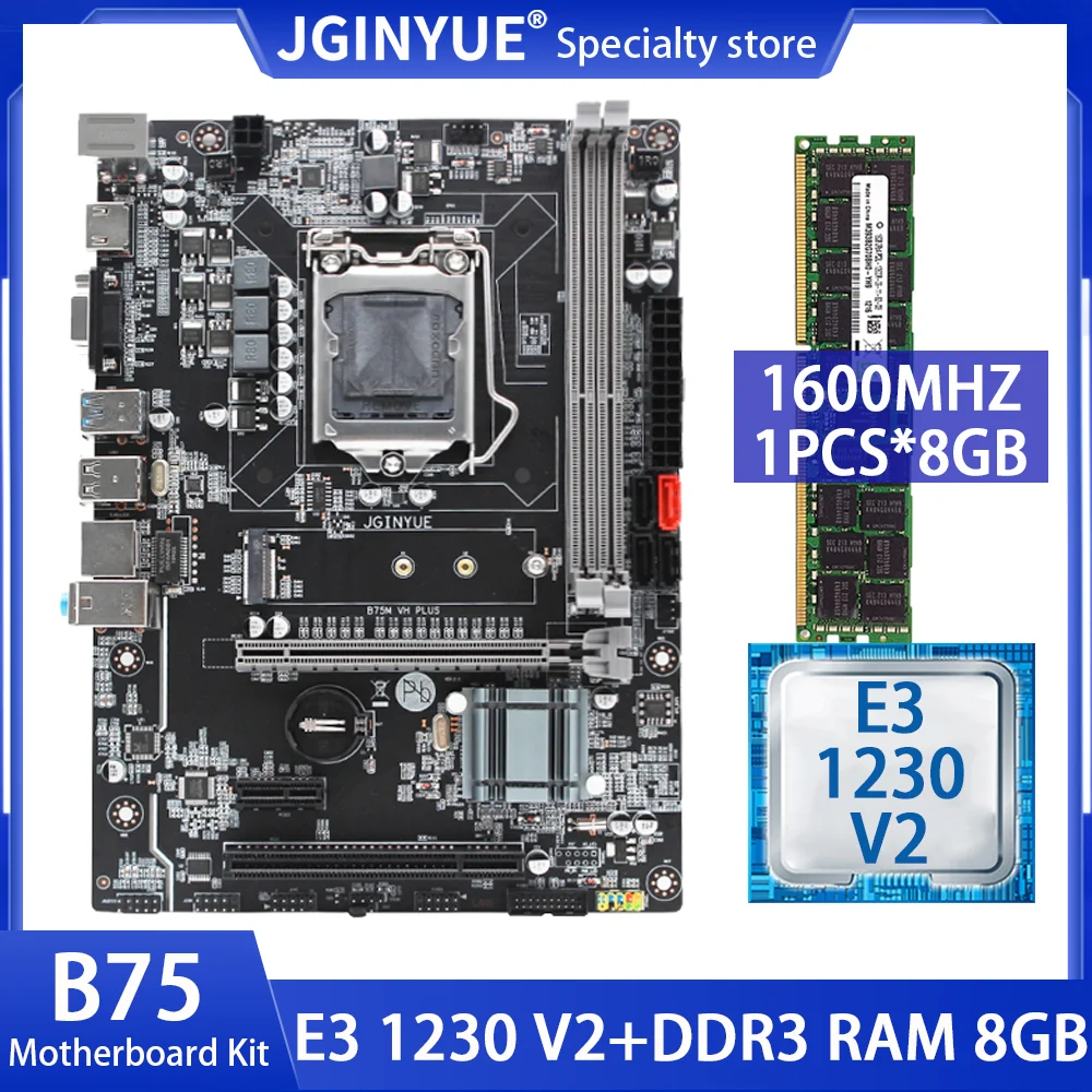

Комплект материнской платы JGINYUE B75 LGA1155 с Intel E3 1230 V2 процессор DDR3 1 шт. * 8 г 1600 МГц оперативная память NVME M.2 B75M VH PLUS