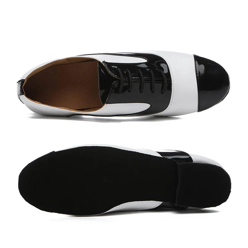 DKZSYIM MEN Latin Dance Shoes 2.5CM Low Heel Boy Latin Tango Modern Indoor Shoes Men‘s Black and White Dancing Shoes
