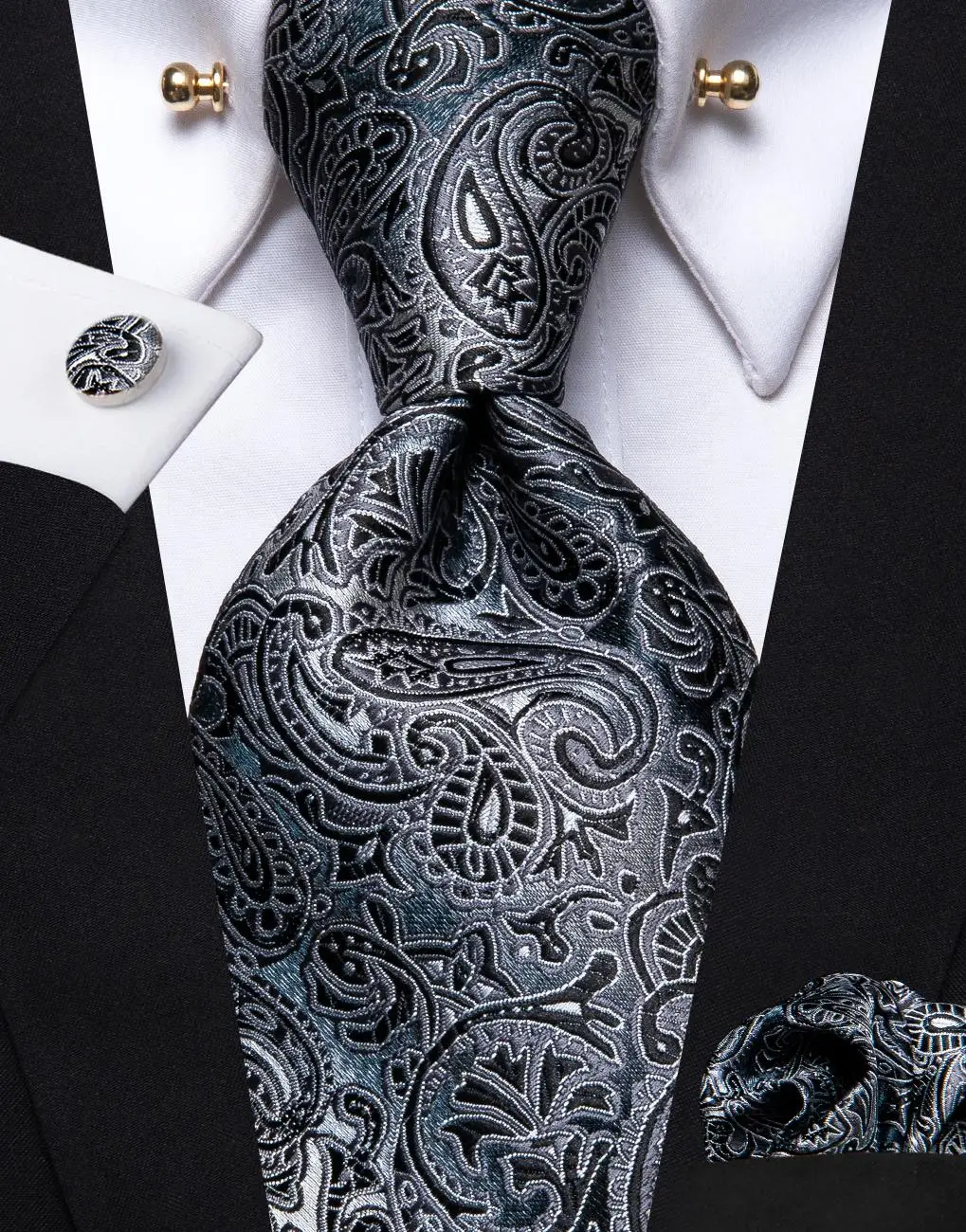 

Черный, Серый Шелковый Свадебный Галстук Пейсли для мужчин, ручная запонка, мужской галстук с воротником, булавка, деловые вечерние, Прямая ...