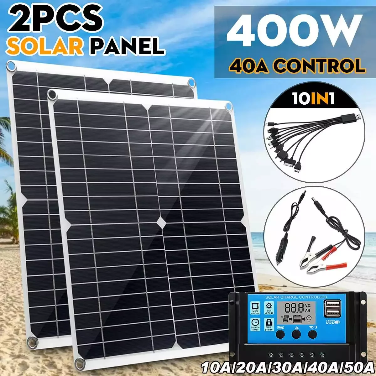 

400W Solar Panel Dual 5V USB Solar Cells Kit Complete With 10-50A Controller Moblie Phone Battery Charger For RV Boat Car Yacht