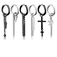 2022 korean fashion simple black silver titanium steel tassel cross ear ring earrings for women men jewelry wedding party gift