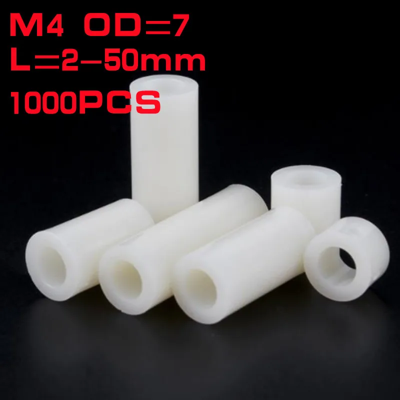 1000pcs M4*2/3/4/5/6/7/8/9/10 to 50mm White ABS Non-Threaded Hollowed Nylon Spacer Round Hollow Standoff Washer PCB Board Screw