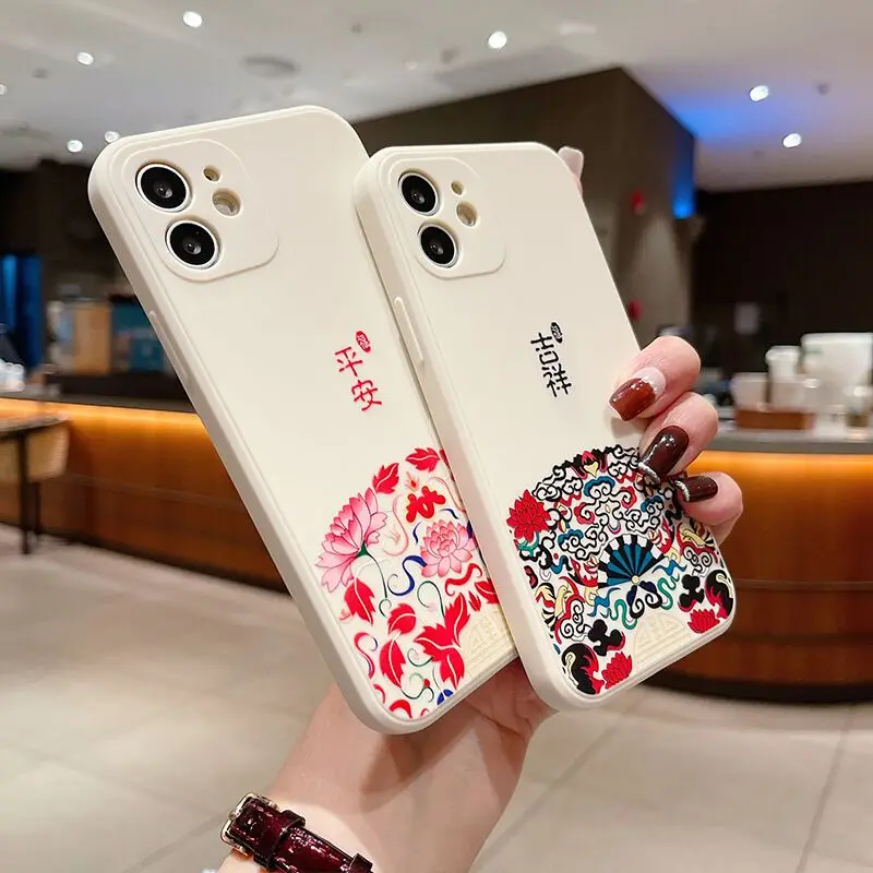 

Chinese traditional culture phone case for iphone 11 13 pro max 12 mini soft shockproof cover for iphone 7 plus 8 se 2 xr xs x 6