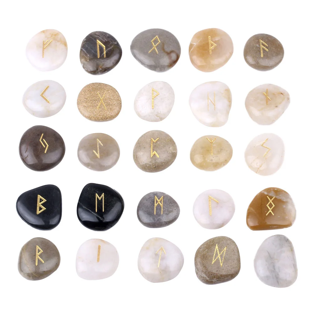 

Stones Rune Gemstones Tumbleddiy Chakra Vase Crushedreiki Engraved Natural Divination Crystal Runes Hematite Set Stone Fillers