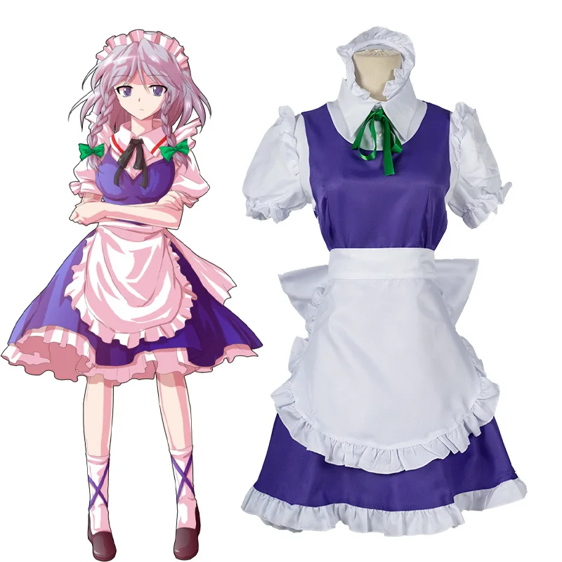 

Anime TouHou Project Costume HSIU Maid Dress Skirt Touhou Project Anime Dress Halloween Izayoi Sakuya Cosplay Costume