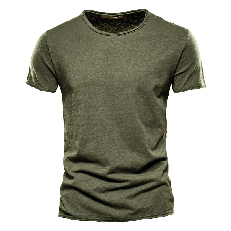 

2023 Summer 100% Cotton Men T-shirt Short Sleeve Slim Quality Gym Clothing Camiseta Masculina Casual Homme Thin T-shirts for Men