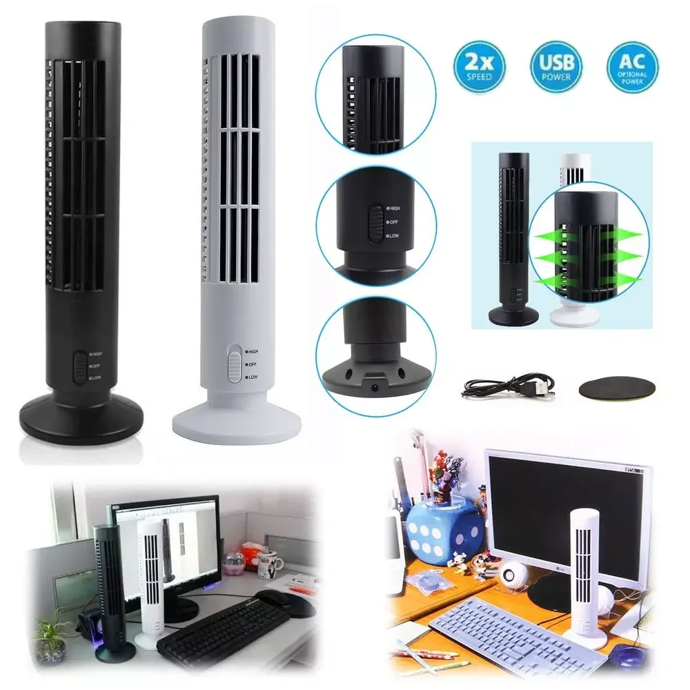 

Portable USB Vertical Bladeless Fan Chargeable Mini Air Condition Fan Desk Fan Cooling Tower Fan for Home/Office High/Low Wind