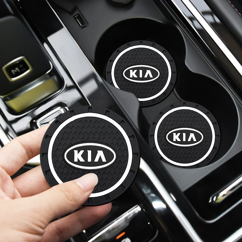 

2pcs Car Logo Anti-Slip Car Water Coaster Rubber Mat Bottle Holder Coaster 7.2cm For KIA RIO 3 4 Ceed Cerato Sportage K2 K3 K5
