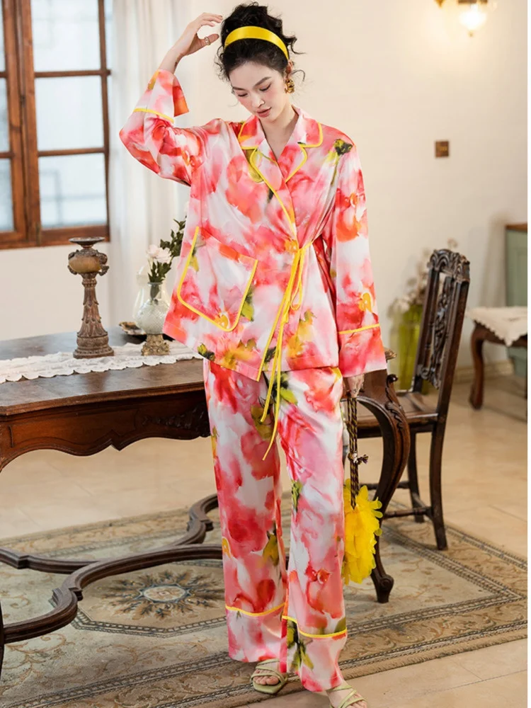 Пижама TXii с длинным рукавом костюм брюками из искусственного шелка ледяной шелк