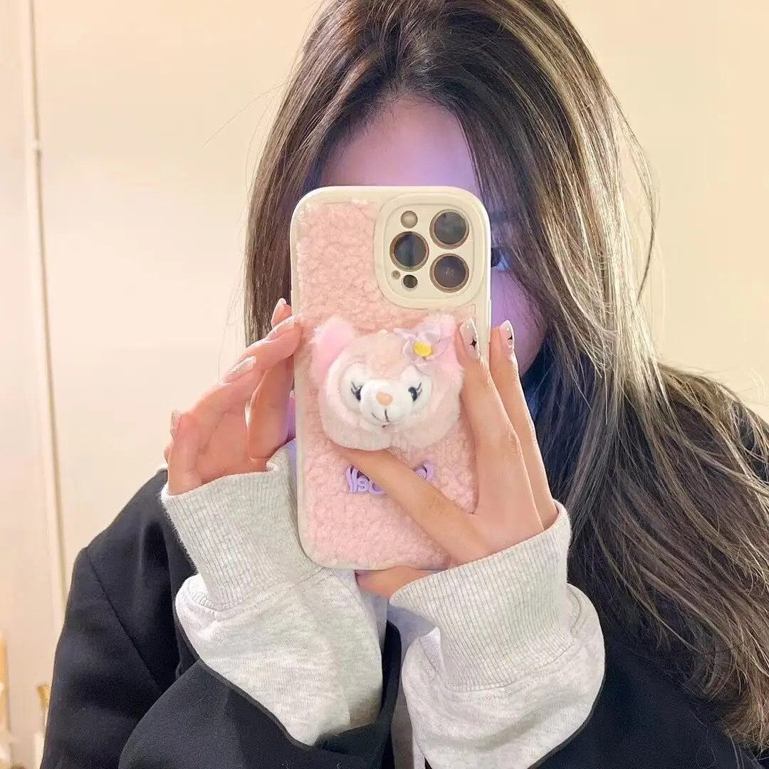 

Чехол для телефона Disney Fuzzy Fur Winter Для iPhone 12/13 Pro Max /xs max/xr/11 Linabell, плюшевый Чехол для мобильного телефона для девочек