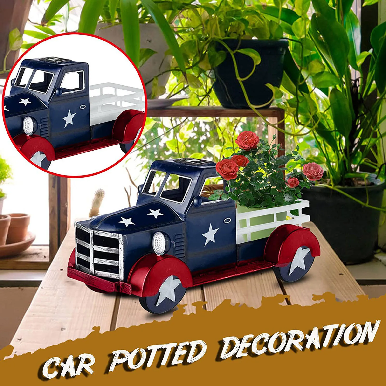 

Retro Style Solar Pickup Truck Garden Decoration Truck Flower Pot with Car Light Plant Pots Planter Truck Bed