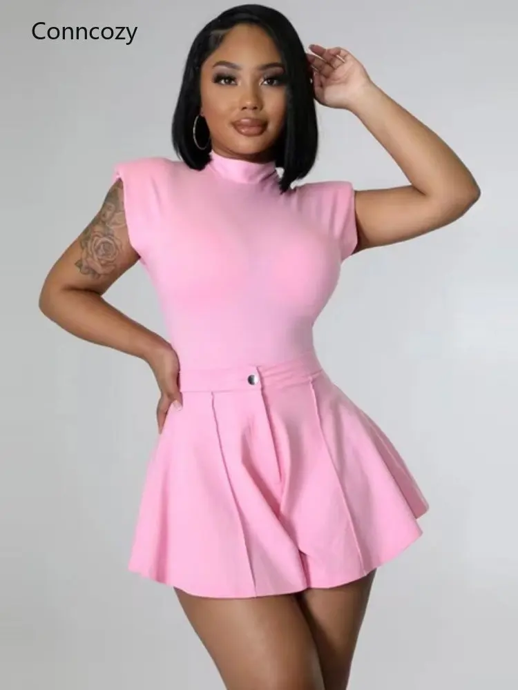 

Элегантные энергетические женские комплекты, боди, расклешенные шорты, модная повседневная одежда, костюм из двух предметов, летние компле...