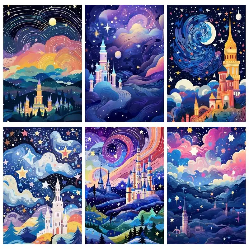 

RUOPOTY Painting By Numbers For Beginner Kits rainbow castle Hand Painting Wall art Original gifts