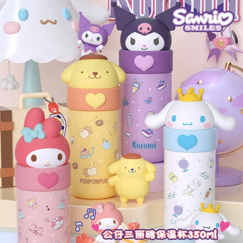 

Kawaii Sanrio термос чашка Cinnamoroll My Melody Kuromi аниме фигурка кукла 350 мл высокая емкость портативный нескользящий подарок для детей