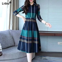 office lady empire patchwork color slim long sleeved slender comfortable dress fashion spring autumn womens clothing 2022