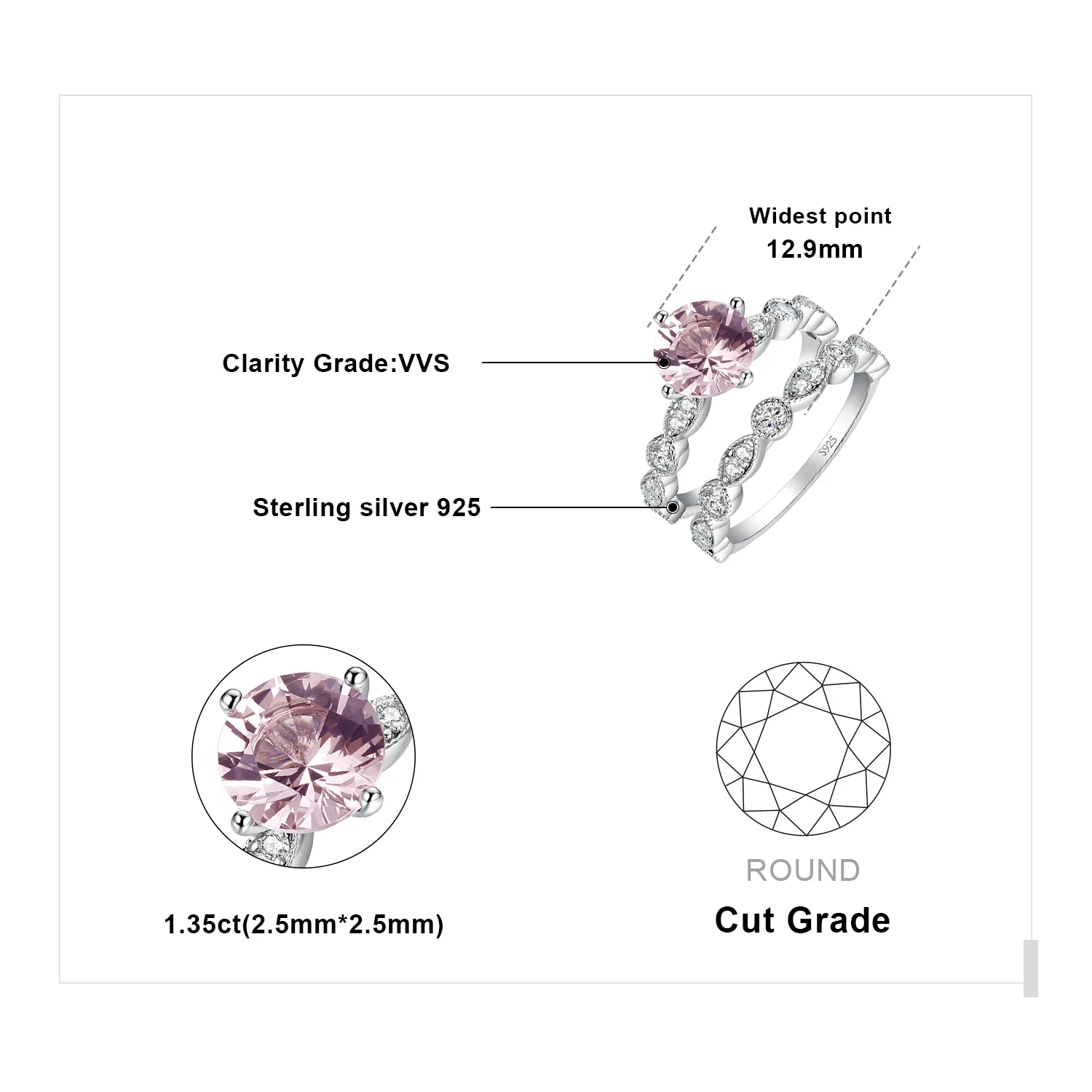 JewelryPalace Infinity 3ct Искусственный розовый морганит сапфир бриллиантовое серебряное
