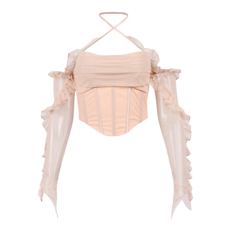 

High Quality Long Sleeve Corset Top Woen New Arrivals Suer Sexy Top Off The Shoulder Crop Top for Party Club