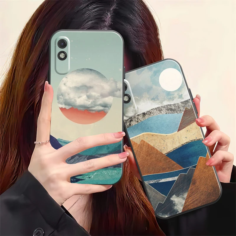 

Hand Painted Phone Case For Xiaomi Redmi 9 9i 9AT 9T 9A 9C 10 Note 9 9T 9S 10 10 Pro 10S 10 5G Funda Liquid Silicon