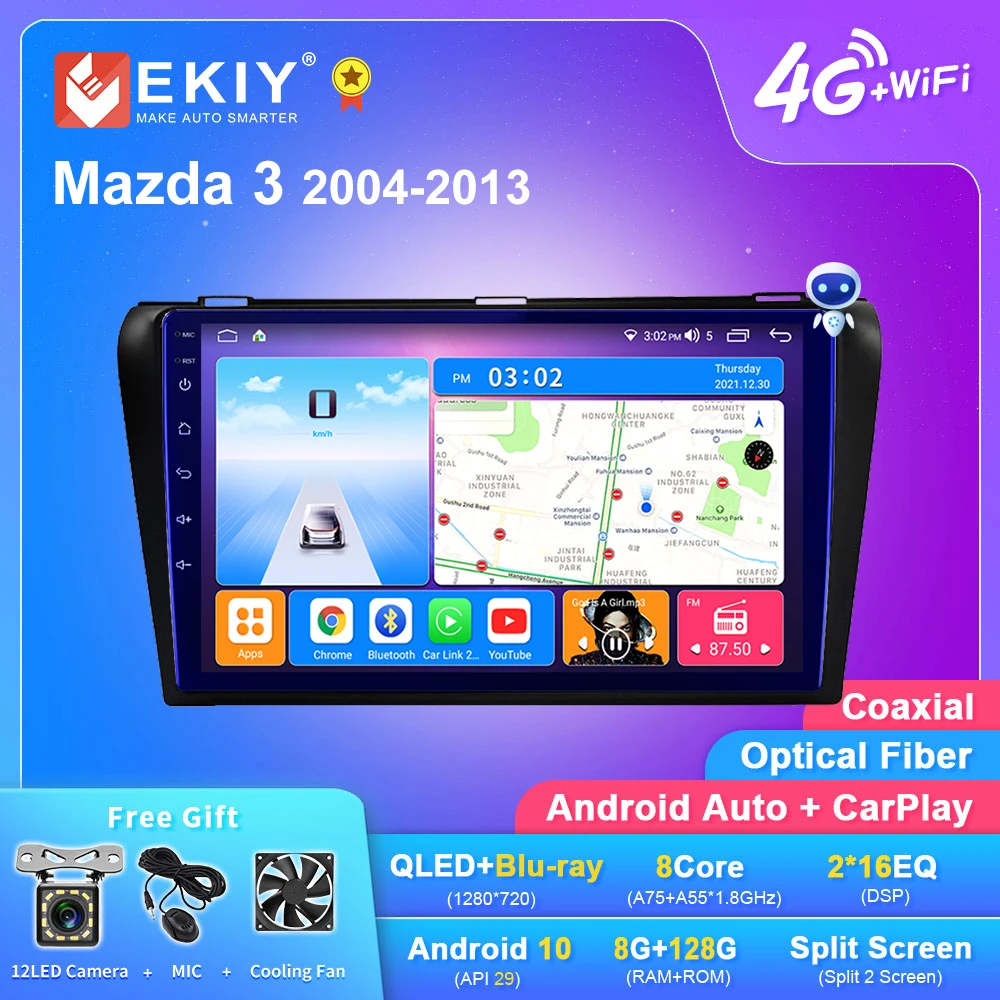 EKIY T7 Android Auto Car Radio For Mazda 3 bk maxx axel 2004-2013 Carplay Multimedia GPS Navi No 2din Tape Recorder Head Unit