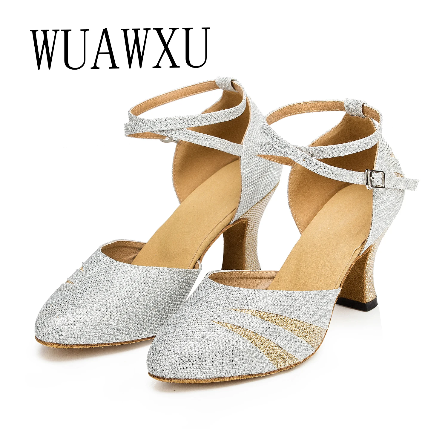 NATASHA Friendship Latin Dance Shoes Adult Dance Shoes Medium High Heel Performance Gold Lady Modern Dance Shoes Square Dance Da