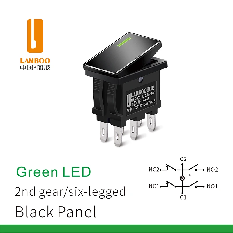 Переключатель LANBOO 14х9 мм, 7А, 2/3 положений, красный/зеленый свет, 12/24/220В