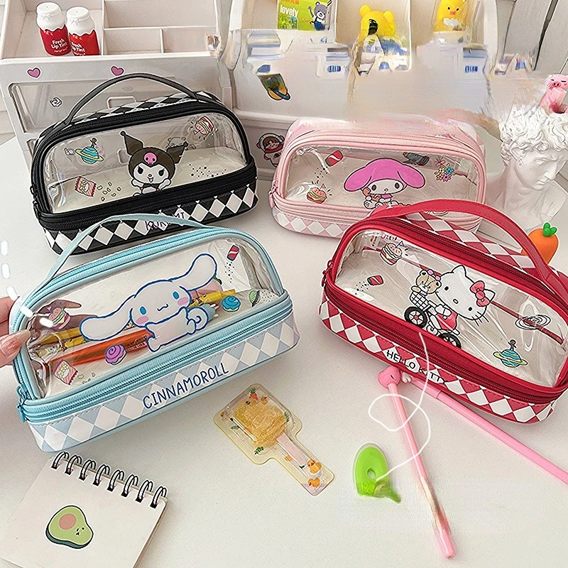 Sanrio Hello Kitty Pencil Bags Kuromi My Melody Cinnamoroll Large Capacity Portable Stationery Box Cartoon Storage Case Kids