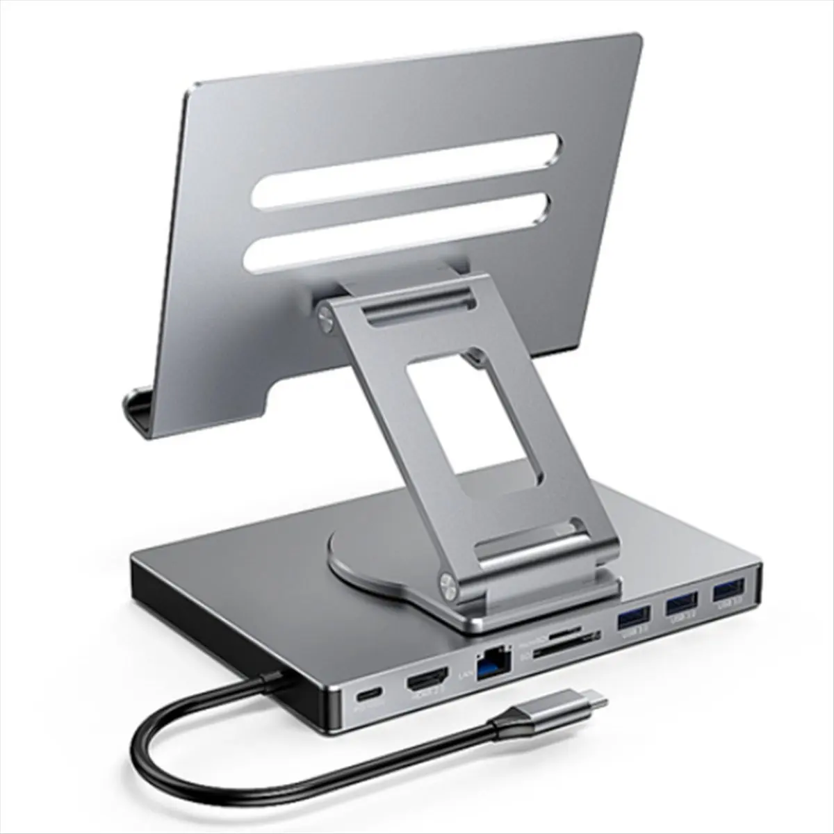 Фото Многофункциональный USB-C хаб popop 9 в 1 с поворотом на 360° °   Вращающаяся подставка с поддержкой HDMI, 4K60Hz, PD 100W, USB 5Gbps, SD, TF, Aux 3.5 мм для планшетов iPad Pro №2