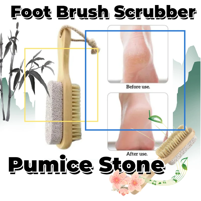 

Wood Handle Pumice Stone Foot Brush Scrubber Feet Exfoliating Remover Bristle Skin Tool Brush Massage Pedicure Dead Skin Remove