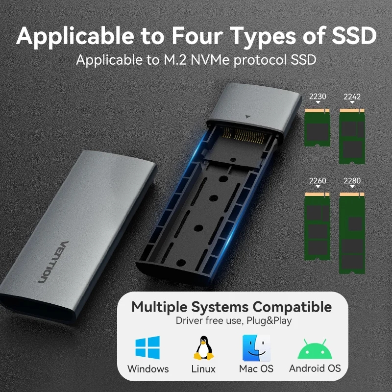 Корпус Vention M.2 NVMe SSD SATA к USB 3.1 Gen2 C 10 Гбит/с SSD-адаптер Поддержка телефона Планшетный
