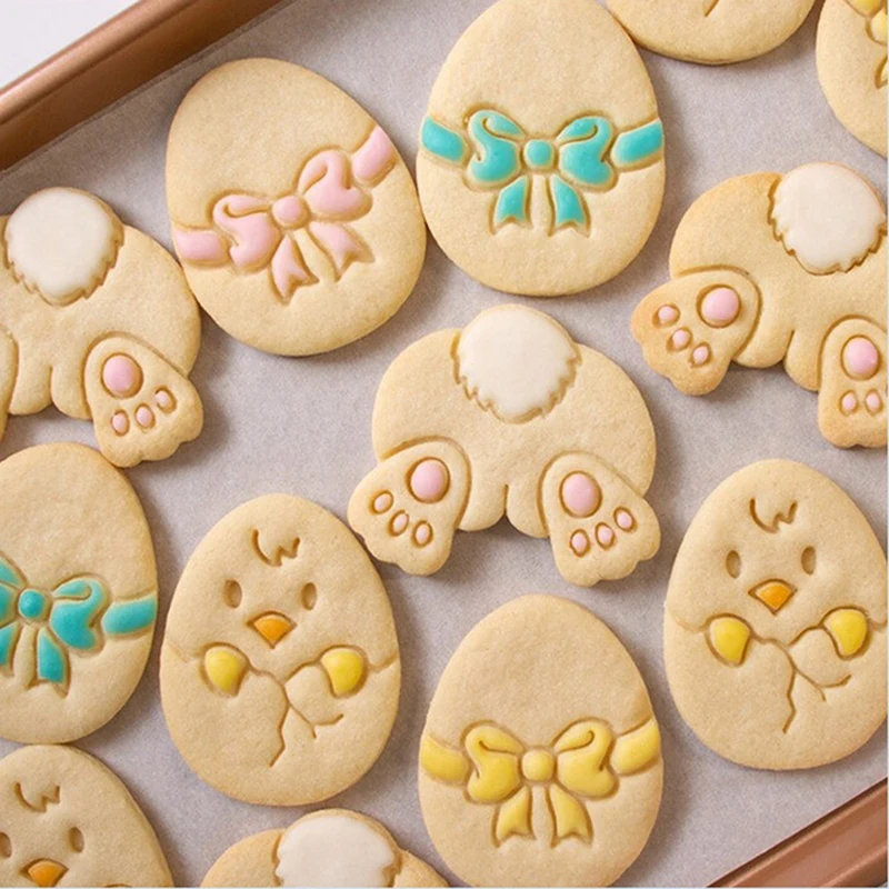 

Cartoon Easter Egg Cookie Embosser Mold Cute Bunny Chick Shaped Fondant Icing Biscuit Cutting Die Set Baking Cake Cookie Cutters