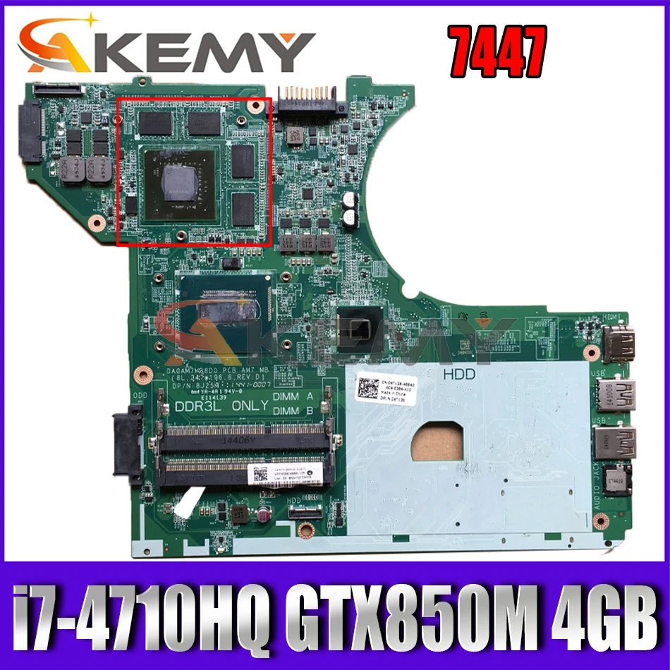 

Абсолютно новая материнская плата для ноутбука Dell 7447, системная плата GTX850M 4 Гб DP/N 8J25M DA0AM7MB8D0 i7-4710HQ 47PYF, 100% протестированная