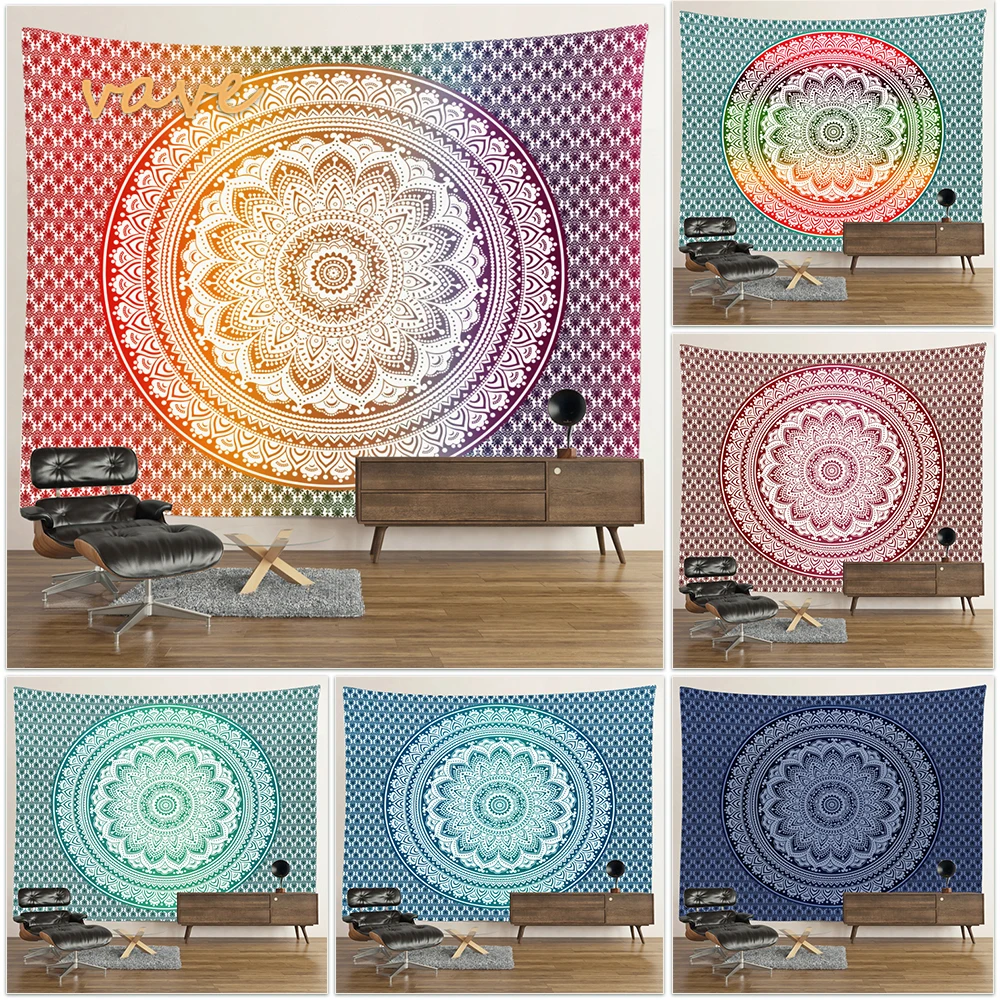 Indian Mandala Tapestry Flower Wall Hanging Bohemian Hippie Cloth Fabric Large Tapestry Blanket Home Dorm Aesthetic Room Decor