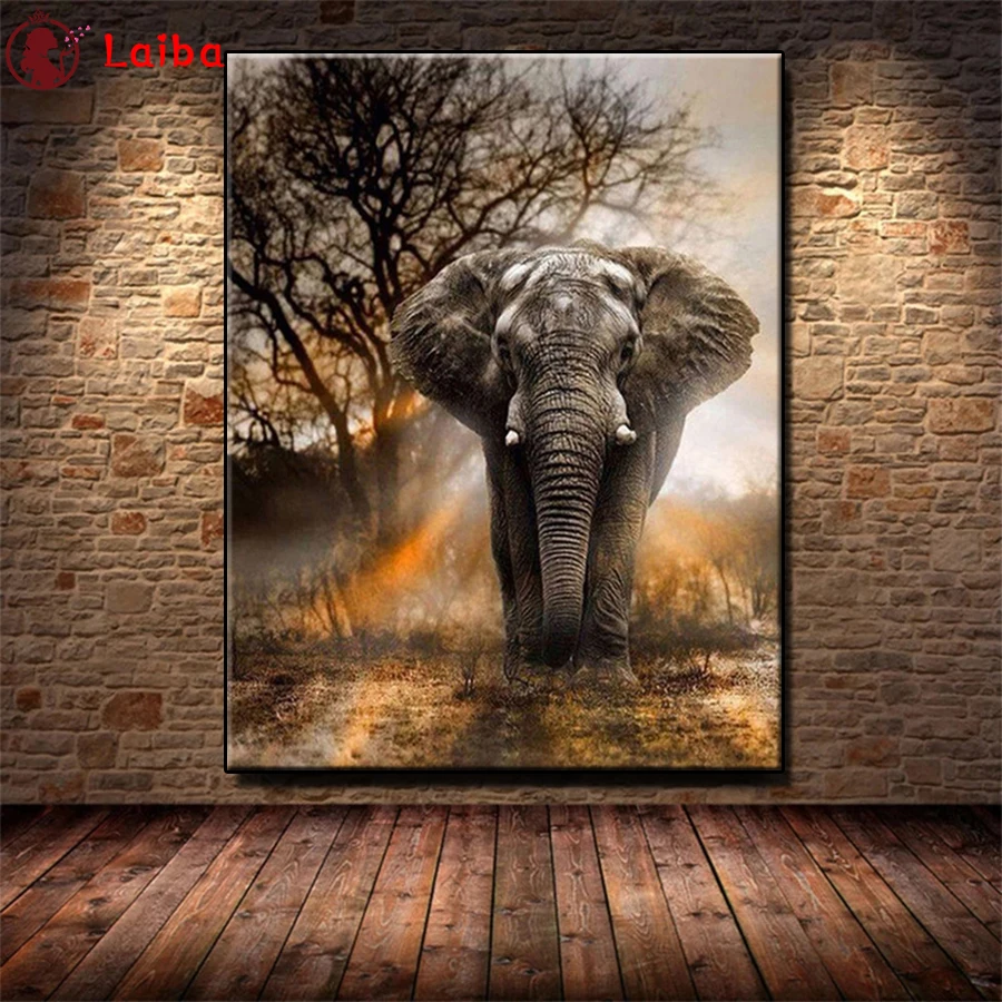 

Diamond Mosaic round drill African Wildlife Elephant Cross Stitch Diamond Embroidery Art Painting Full Square Decor For Home