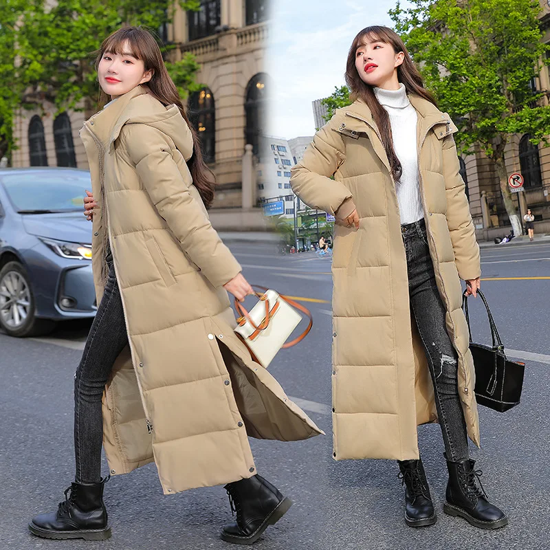 Winter Women's Padded Clothes Extended Section Over The Knee Slim Fit Keep Warm Thicken Medium and Long Padded Jacket