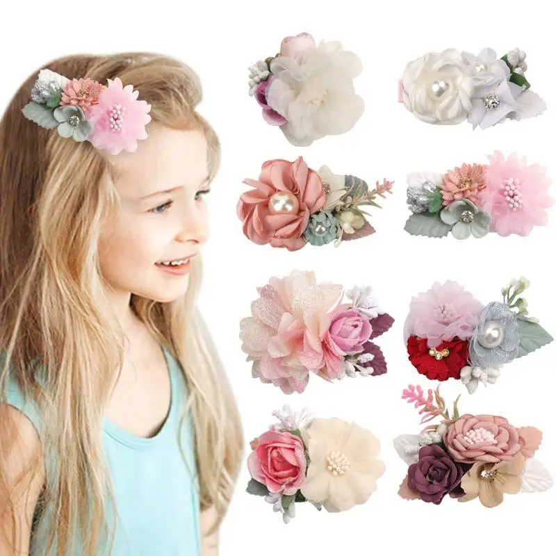 

Fashion New Sweet and Elegant Wind Flowers Hair Clip for Girls Non -woven Stereo Rhinestone Pearl Buns Edge Hair Clip Headdress