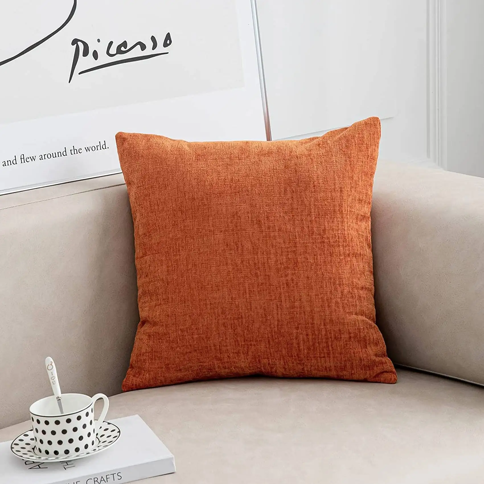 Фото Наволочки SEWS-Burnt Orange, 18x18 дюймов, набор из 4 штук, в современном стиле фермерского дома, декоративные наволочки для подушек, квадратные чехлы для подушек №1