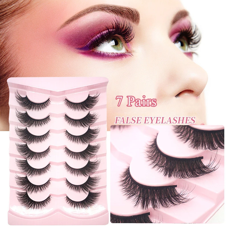 

7 Pairs Cat Eye Eyelashes 3D Natural Tapered Half Lashes End Eye Elongated Fox Eye Winged Lashes Extension Makeup Fake Eyelashes