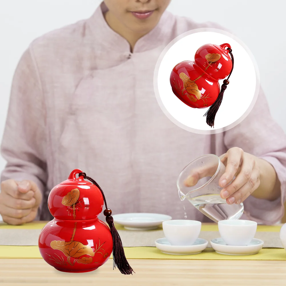 

Ceramic Tea Caddy Gourd Shaped Tea Jar Delicate Tea Jar Double-layer Tea Can for Decor Office Gift Home