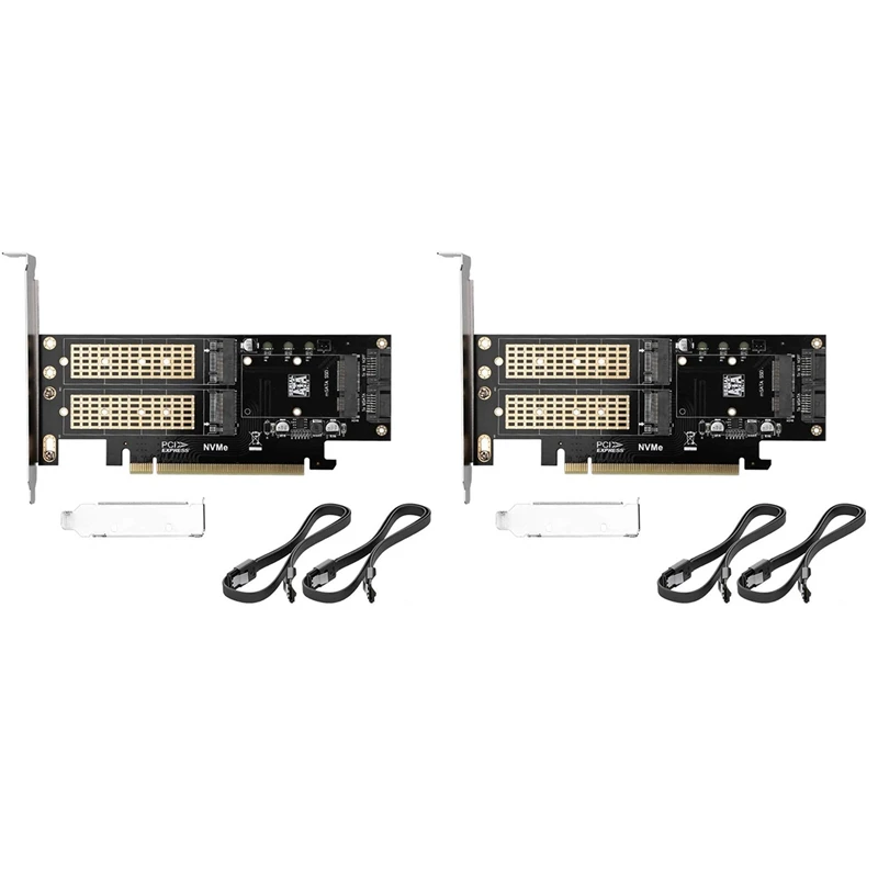 

Адаптер NGFF и MSATA SSD 2 шт., адаптер M.2 NVME на PCIe 16X/M.2 SATA SSD на SATA III и кабель SATA 2 шт.