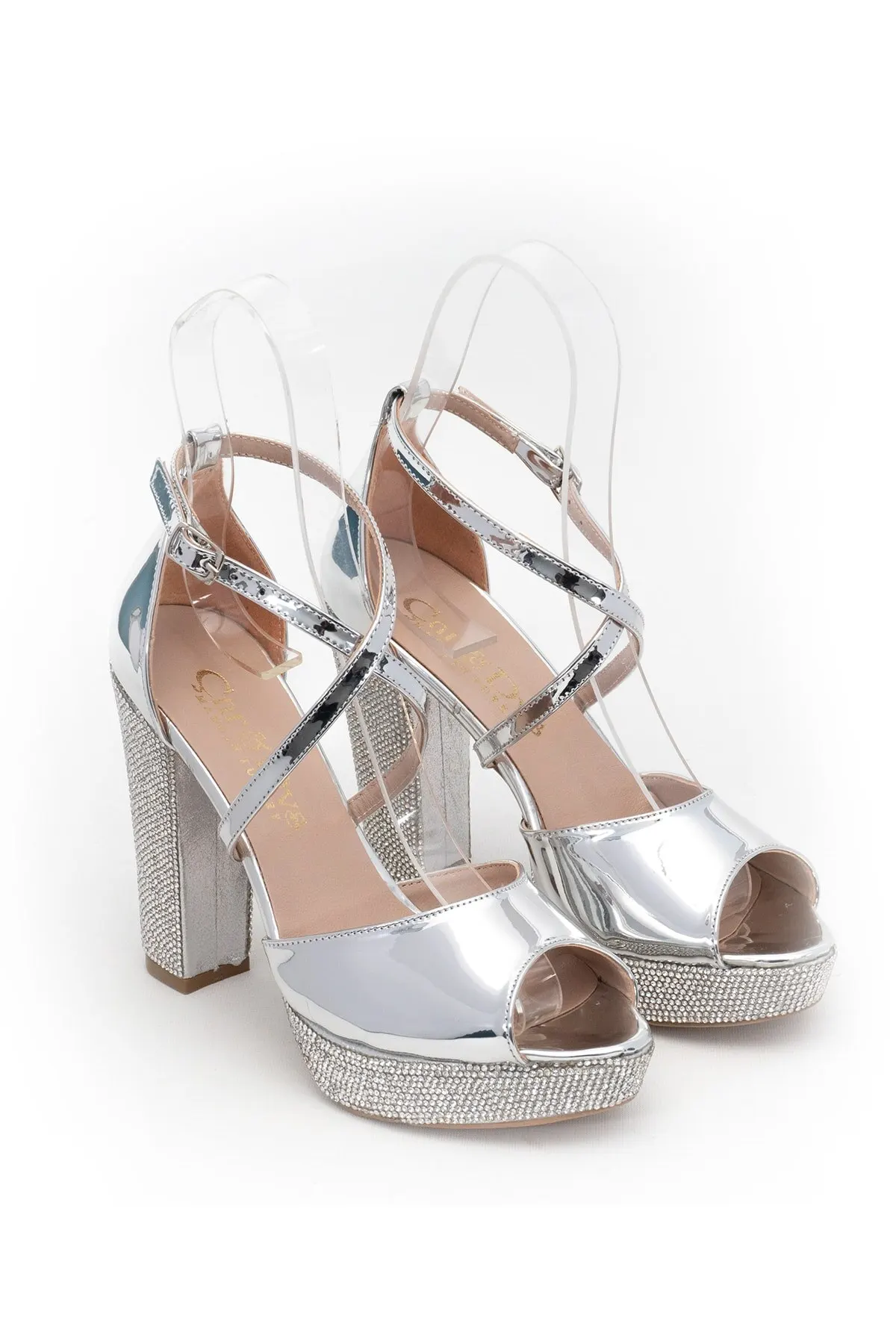 

Women's Fashion Handmade Silver Mirror Stone Lady High Heels Evening Shoes