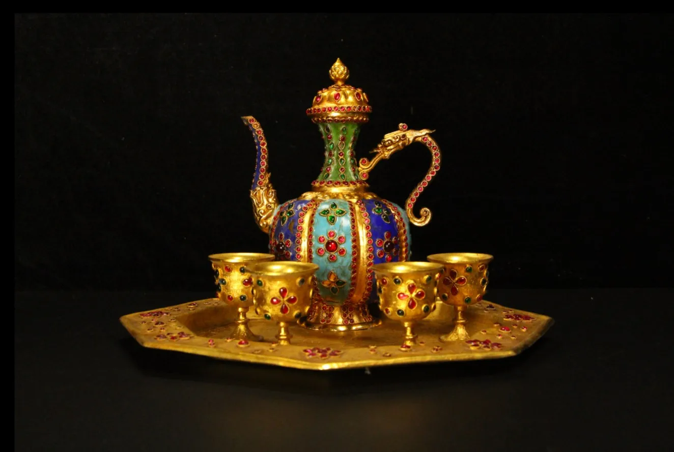 

LAOJUNLU набор ручной работы из перегородчатой меди с драгоценными камнями в позолоченном китайском традиционном стиле антиквариат подарки для изобразительного искусства