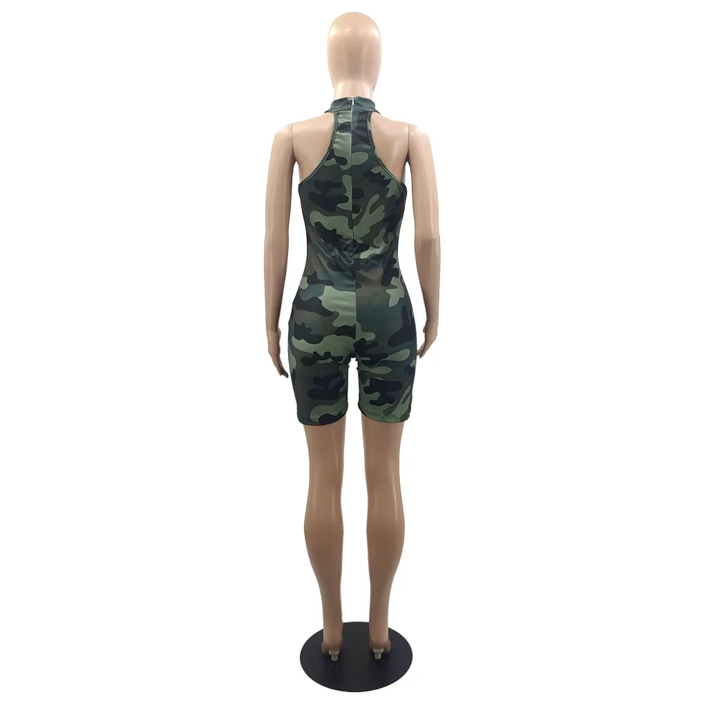 2023 Summer Fashion Camouflage Shorts Pants Jumpsuit Bodysuits Women Outfits Zipper Back Sleeveless Fit Playsuits Slim Rompers